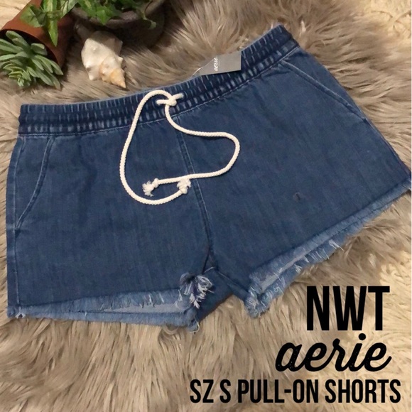 aerie Pants - NWT-aerie Chambray PullOn Shorts-Sz S-Drawstring Waist-Cotton-Lightweight